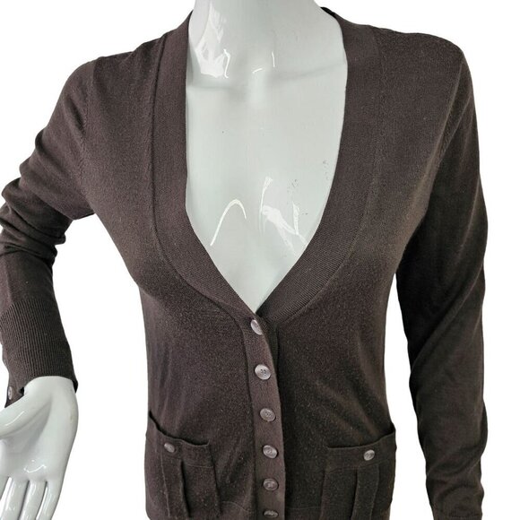 Halogen Laine Wool V Neck Cardigan Sweater Hip Pockets Women S Chocolate Brown - Picture 10 of 10